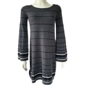 Max Studio Wool Blend Bell Sleeves High Neck Stripe Shift Knit Sweater Dress XS
